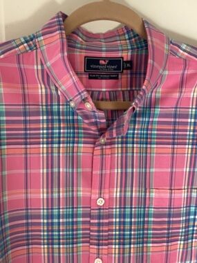 Vineyard Vines Pink Plaid Button-Down Shirt with Blue & Green Accents